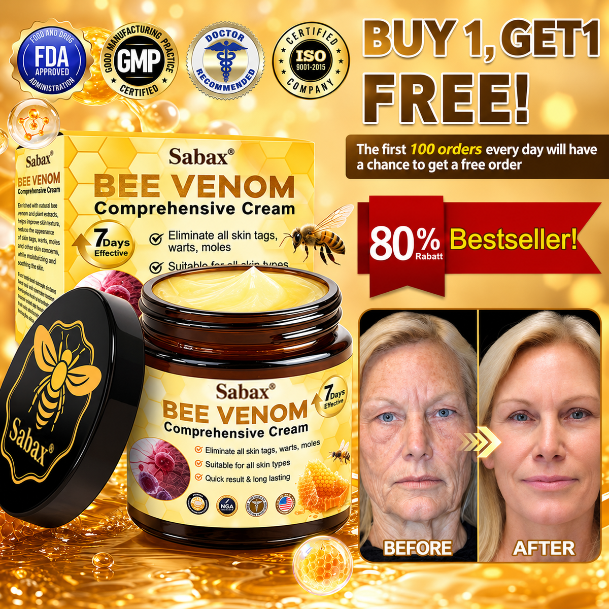 Made and Shipped from USA  🎉🎉🎉𝑺𝒂𝙗𝙖𝙭® Bee Venom Comprehensive Cream  LAST DAY 80% OFF(Sagging Skin, Fine Lines, Loss of Firmness, Flat Bust, Drooping Hips, and More)