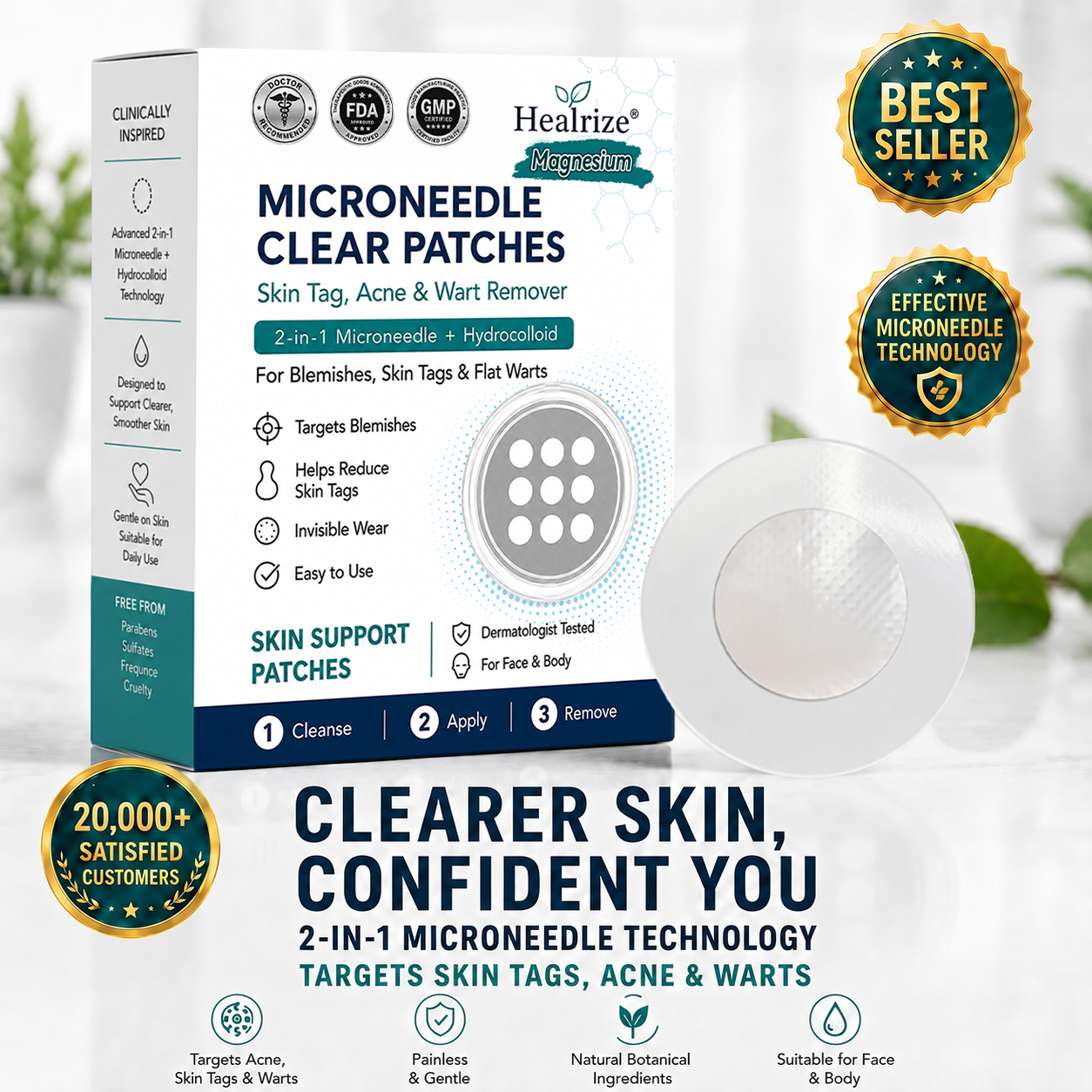 𝑯𝒆𝒂𝒍𝒓𝒊𝒛𝒆® 👩‍⚕️👩‍⚕️ 2-𝒊𝒏-1 𝑴𝒊𝒄𝒓𝒐𝒏𝒆𝒆𝒅𝒍𝒆 & 𝑯𝒚𝒅𝒓𝒐𝒄𝒐𝒍𝒍𝒐𝒊𝒅 𝑷𝒂𝒕𝒄𝒉 | 𝑹𝒆𝒎𝒐𝒗𝒆𝒔 𝑹𝒂𝒊𝒔𝒆𝒅 𝑴𝒐𝒍𝒆𝒔, 𝑨𝒄𝒏𝒆, 𝑭𝒍𝒂𝒕 𝑾𝒂𝒓𝒕𝒔 & 𝑺𝒌𝒊𝒏 𝑻𝒂𝒈𝒔 | 𝑯𝒆𝒍𝒑𝒔 𝑰𝒎𝒑𝒓𝒐𝒗𝒆 𝑾𝒓𝒊𝒏𝒌𝒍𝒆𝒔, 𝑺𝒄𝒂𝒓𝒔 & 𝑩𝒍𝒆𝒎𝒊𝒔𝒉𝒆𝒔 | 𝑰𝒏𝒗𝒊𝒔𝒊𝒃𝒍𝒆 𝑷𝒂𝒕𝒄𝒉𝒆𝒔 𝒇𝒐𝒓 𝑭𝒂𝒄𝒆 & 𝑩𝒐𝒅𝒚
